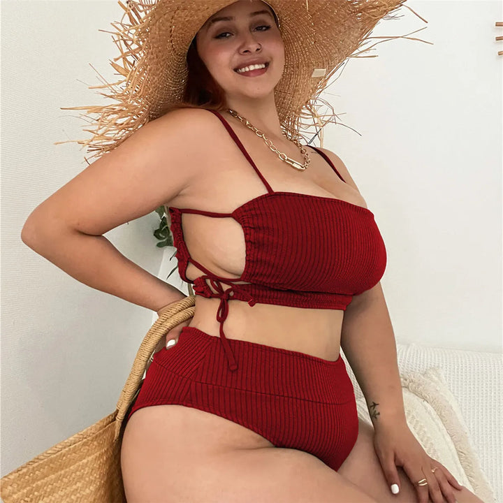 Plus Size Beach Babe Bikini Set with Side Tie-Black-2XL-State of Style