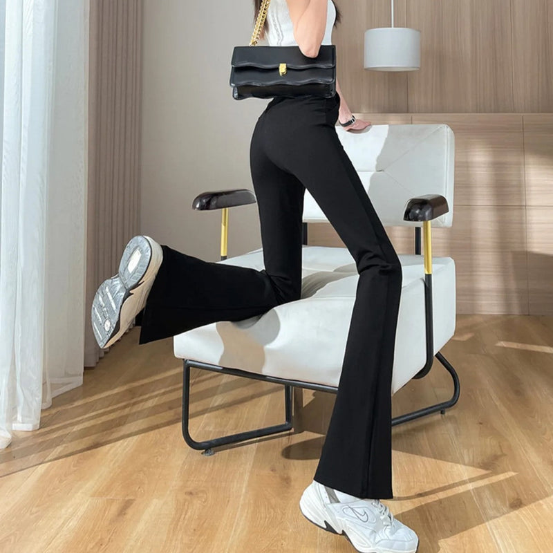 Plus Size Black Flare Pants with Slit – High-Waisted & Stylish-Short-S-State of Style