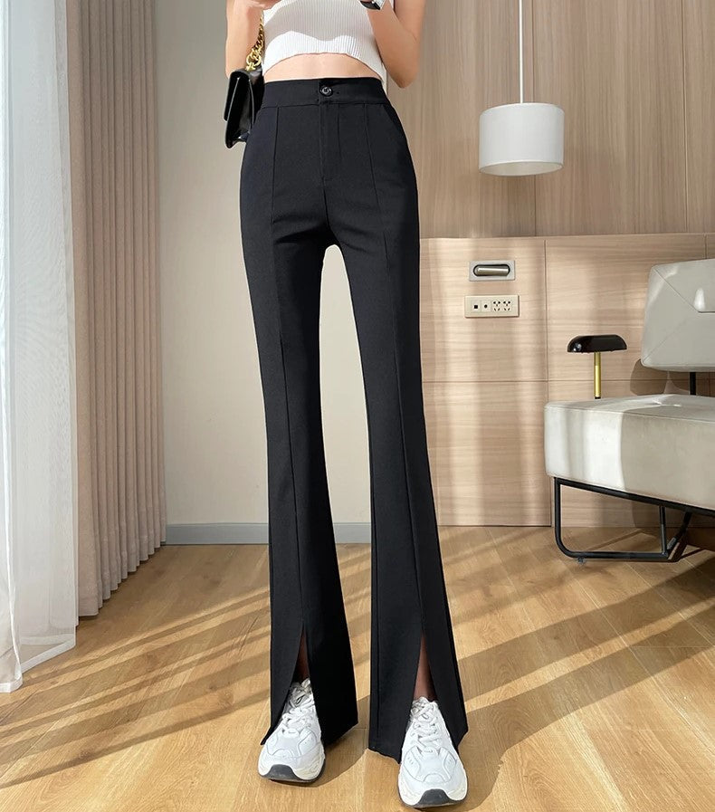 Plus Size Black Flare Pants with Slit – High-Waisted & Stylish-Short-S-State of Style