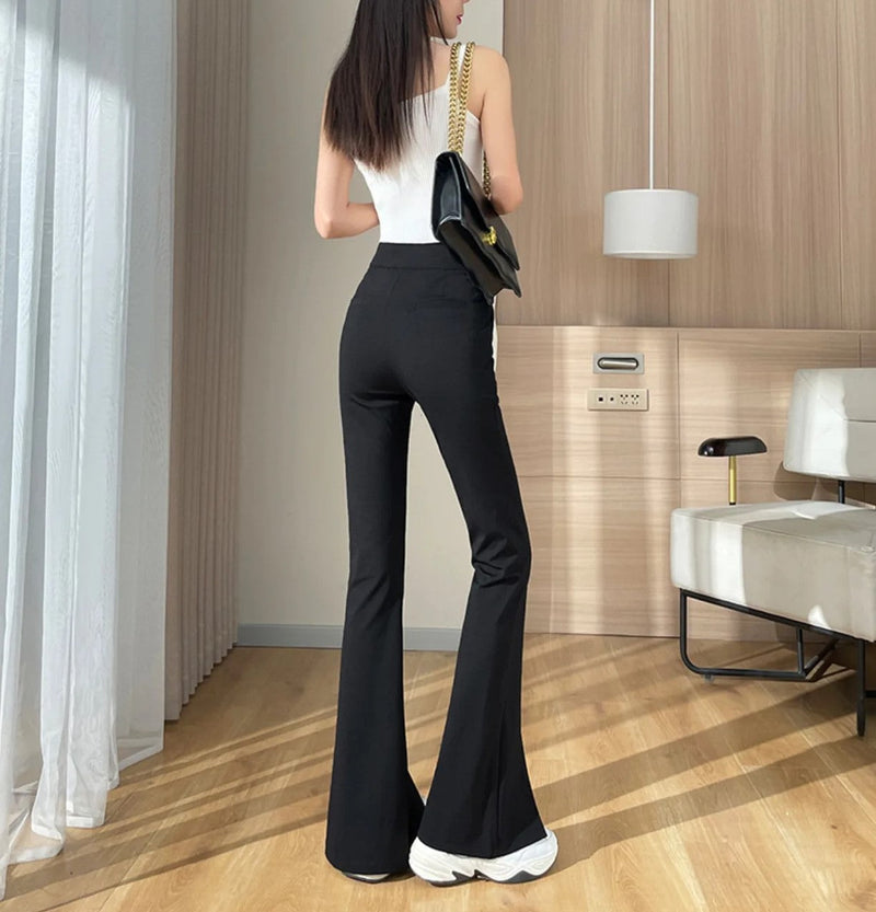 Plus Size Black Flare Pants with Slit – High-Waisted & Stylish-Short-S-State of Style