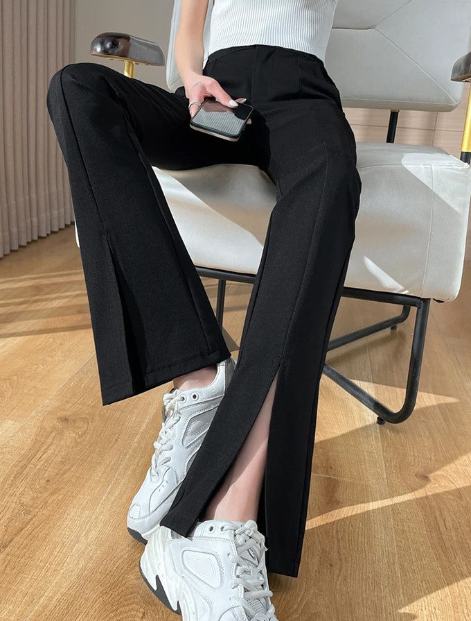 Plus Size Black Flare Pants with Slit – High-Waisted & Stylish-Short-S-State of Style