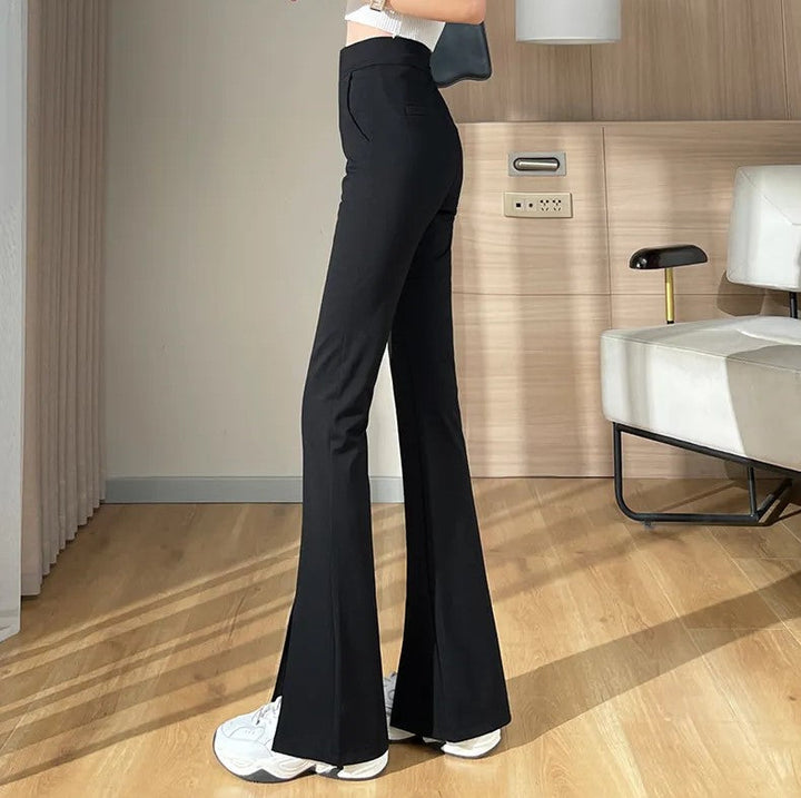 Plus Size Black Flare Pants with Slit – High-Waisted & Stylish-Short-S-State of Style