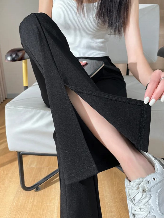 Plus Size Black Flare Pants with Slit – High-Waisted & Stylish-Short-S-State of Style