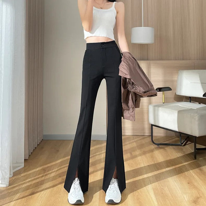 Plus Size Black Flare Pants with Slit – High-Waisted & Stylish-Short-S-State of Style