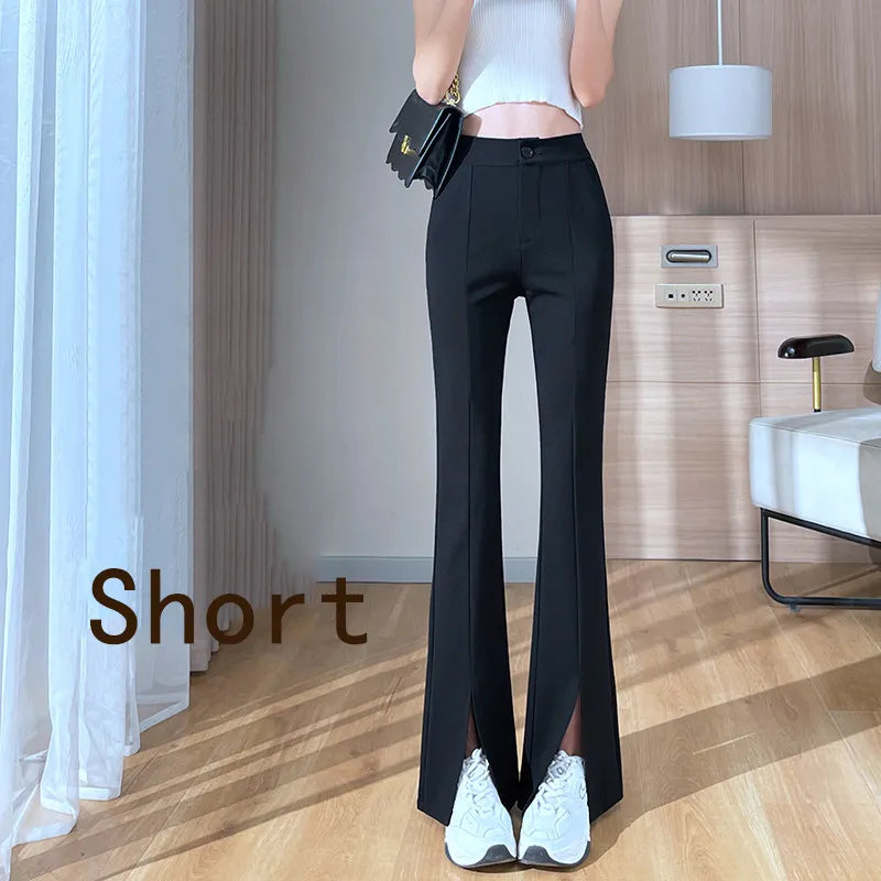 Plus Size Black Flare Pants with Slit – High-Waisted & Stylish-Short-S-State of Style