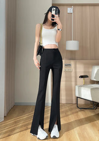 Plus Size Black Flare Pants with Slit – High-Waisted & Stylish-Short-S-State of Style