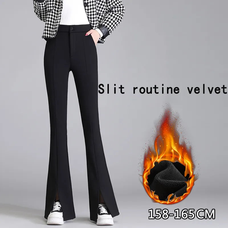 Plus Size Black Flare Pants with Slit – High-Waisted & Stylish-Short-S-State of Style