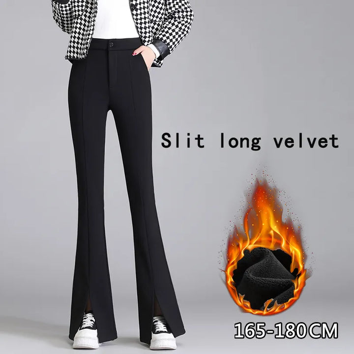 Plus Size Black Flare Pants with Slit – High-Waisted & Stylish-Short-S-State of Style