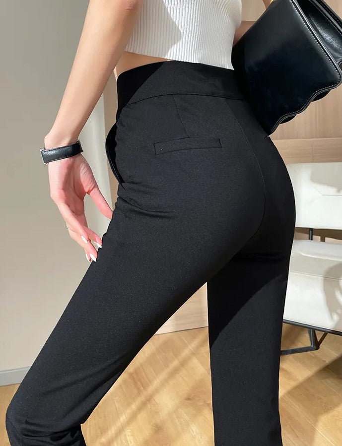 Plus Size Black Flare Pants with Slit – High-Waisted & Stylish-Short-S-State of Style