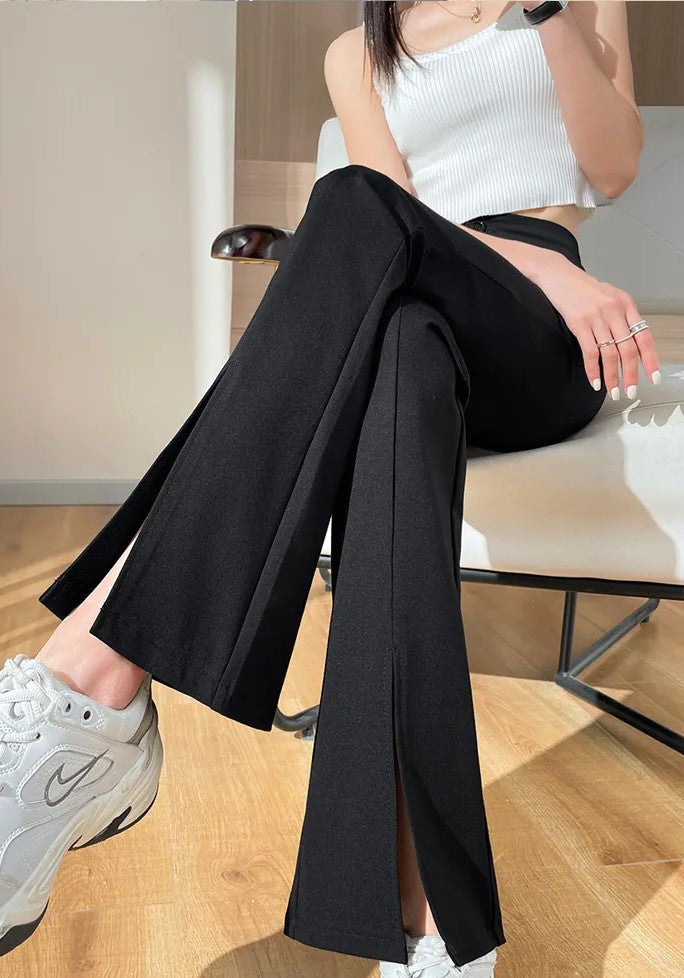 Plus Size Black Flare Pants with Slit – High-Waisted & Stylish-Short-S-State of Style