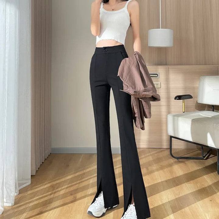 Plus Size Black Flare Pants with Slit – High-Waisted & Stylish-Short Velvet-S-State of Style