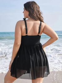 Plus Size Black V-Neck Tankini Swimsuit-Black-2XL-State of Style