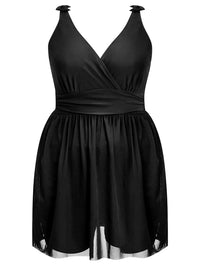 Plus Size Black V-Neck Tankini Swimsuit-Black-2XL-State of Style