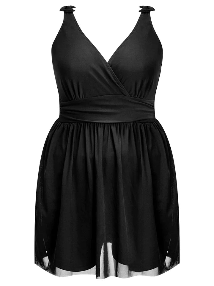 Plus Size Black V-Neck Tankini Swimsuit-Black-2XL-State of Style