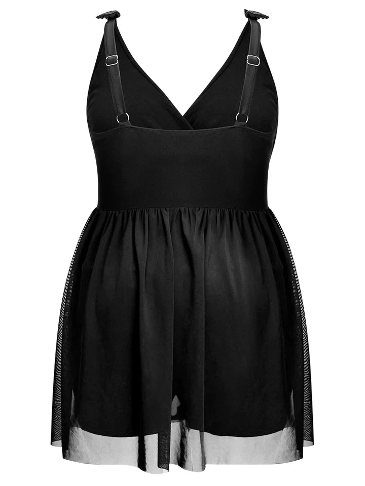 Plus Size Black V-Neck Tankini Swimsuit-Black-2XL-State of Style