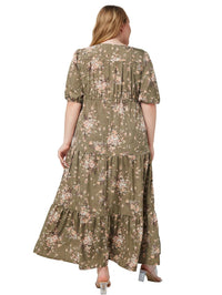 Plus-Size Boho Summer Dress with Floral Print-Green-2XL-State of Style