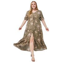 Plus-Size Boho Summer Dress with Floral Print-Green-2XL-State of Style