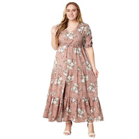 Plus-Size Boho Summer Dress with Floral Print-Green-2XL-State of Style