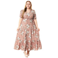Plus-Size Boho Summer Dress with Floral Print-Green-2XL-State of Style