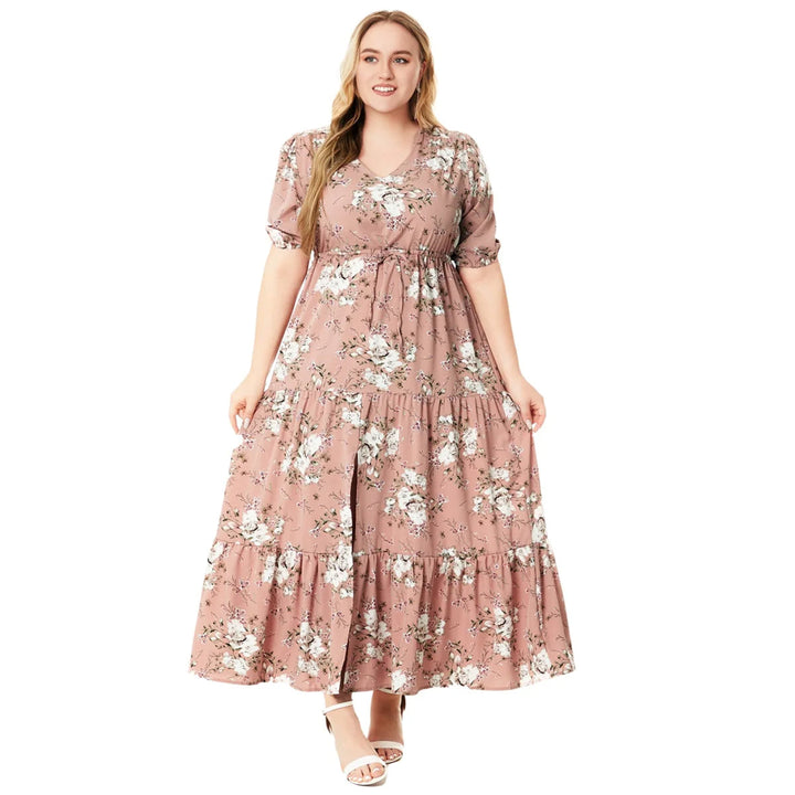 Plus-Size Boho Summer Dress with Floral Print-Green-2XL-State of Style