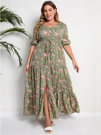 Plus-Size Boho Summer Dress with Floral Print-Green-2XL-State of Style