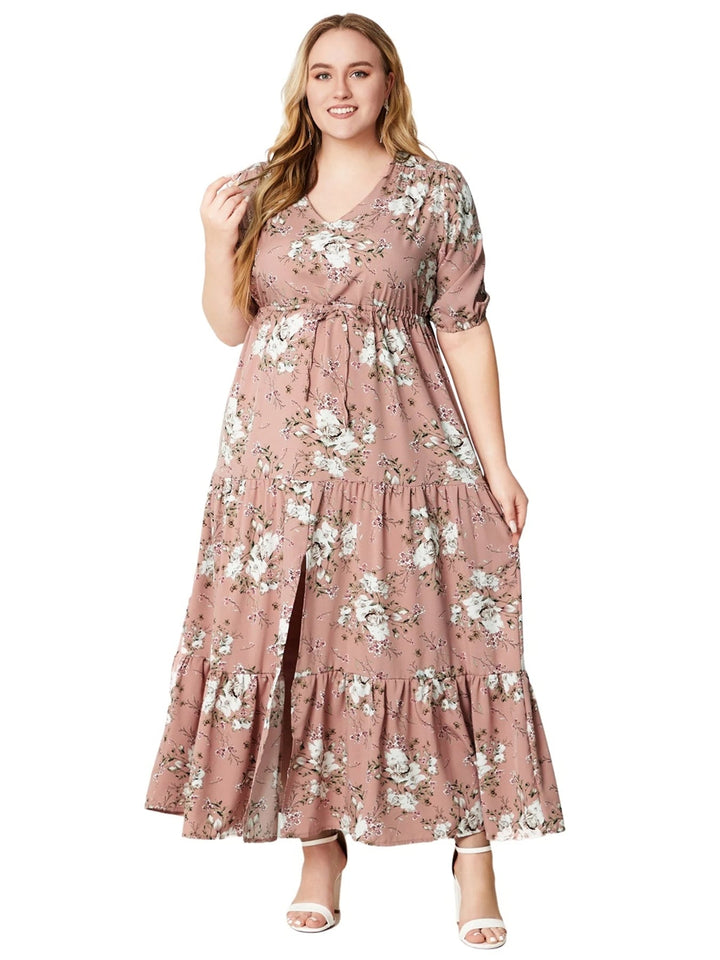 Plus-Size Boho Summer Dress with Floral Print-Green-2XL-State of Style