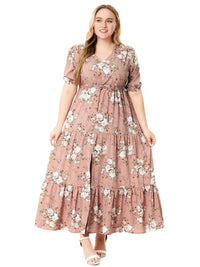 Plus-Size Boho Summer Dress with Floral Print-Pink-2XL-State of Style
