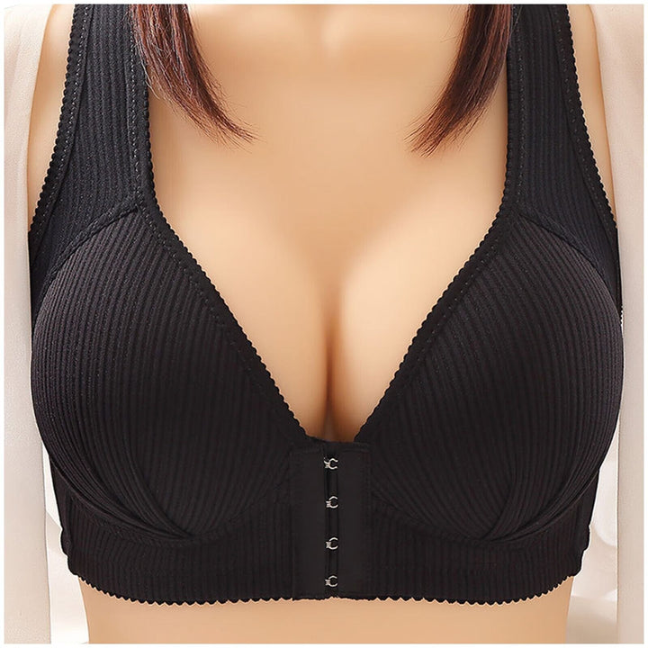 Plus Size Buckle Front Push-Up Bra – Wire-Free & Comfortable-Black-12B-State of Style