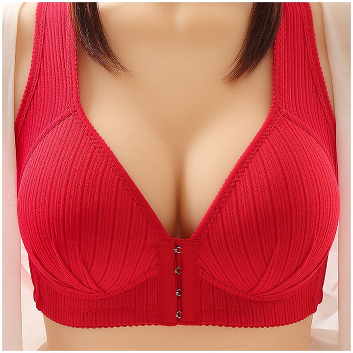Plus Size Buckle Front Push-Up Bra – Wire-Free & Comfortable-Red-12B-State of Style