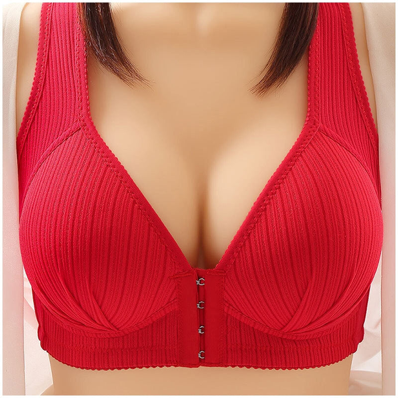 Plus Size Buckle Front Push-Up Bra – Wire-Free & Comfortable-Red-12B-State of Style