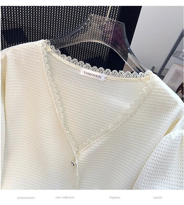 Plus Size Casual T-Shirt Cardigan-Beige-6XL-State of Style