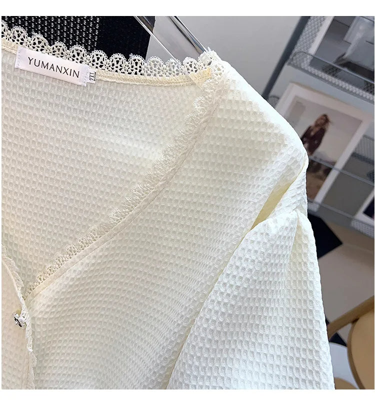 Plus Size Casual T-Shirt Cardigan-Beige-6XL-State of Style