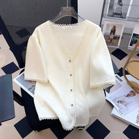 Plus Size Casual T-Shirt Cardigan-Beige-6XL-State of Style