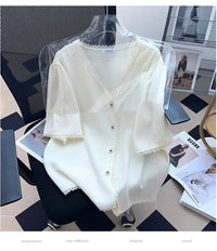 Plus Size Casual T-Shirt Cardigan-Beige-6XL-State of Style