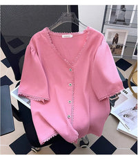 Plus Size Casual T-Shirt Cardigan-Pink-6XL-State of Style