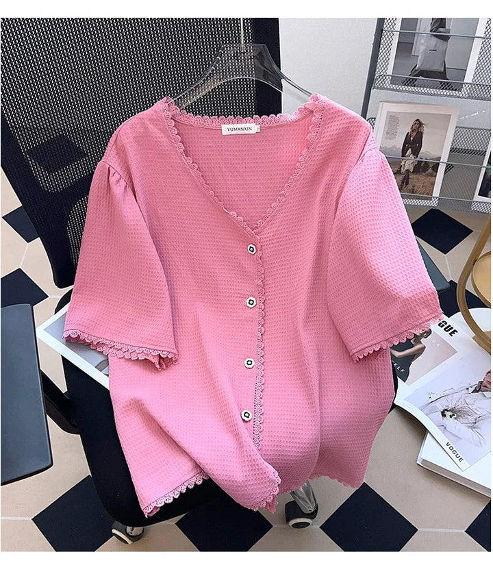 Plus Size Casual T-Shirt Cardigan-Pink-6XL-State of Style