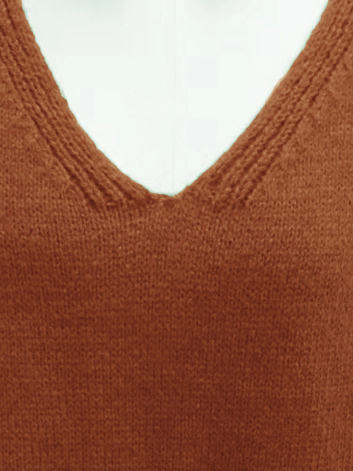 Plus Size Casual V-Neck Sweater for Curvy Women-Dark Khaki-S-State of Style
