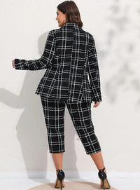 Plus Size Checkered Blazer & Cropped Trousers Two-Piece Suit Set-L-State of Style