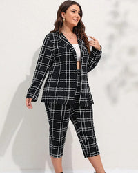 Plus Size Checkered Blazer & Cropped Trousers Two-Piece Suit Set-L-State of Style