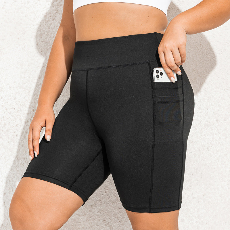Plus Size CurveFit High-Waisted Biker Shorts-Black with Opaque Pocket-2XL-State of Style