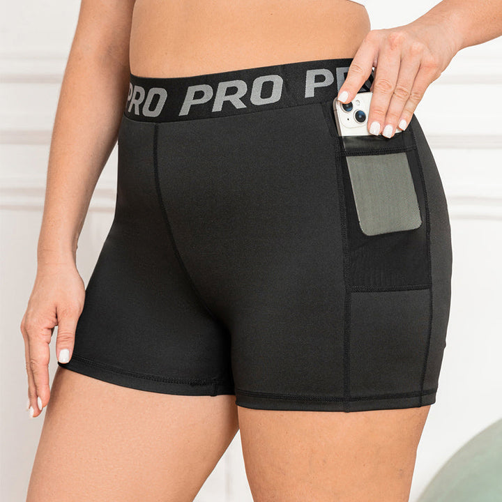 Plus Size CurveFit High-Waisted Biker Shorts-Black with Sheer Pocket-2XL-State of Style