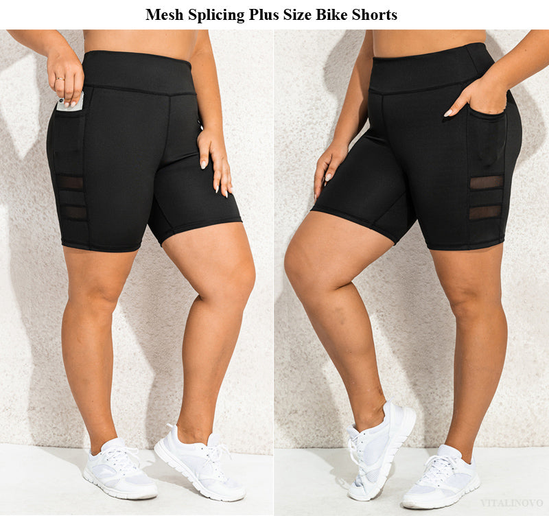 Plus Size CurveFit High-Waisted Biker Shorts-Black with Sheer Pocket-2XL-State of Style