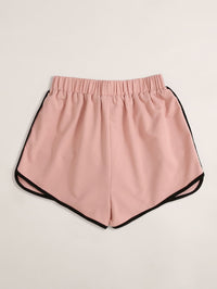 Plus Size Drawstring Shorts with Contrast Trim-Rosy Mist-2XL-State of Style