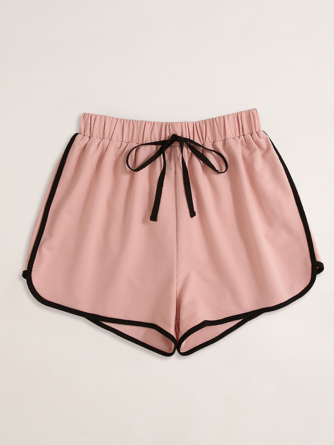 Plus Size Drawstring Shorts with Contrast Trim-Rosy Mist-2XL-State of Style