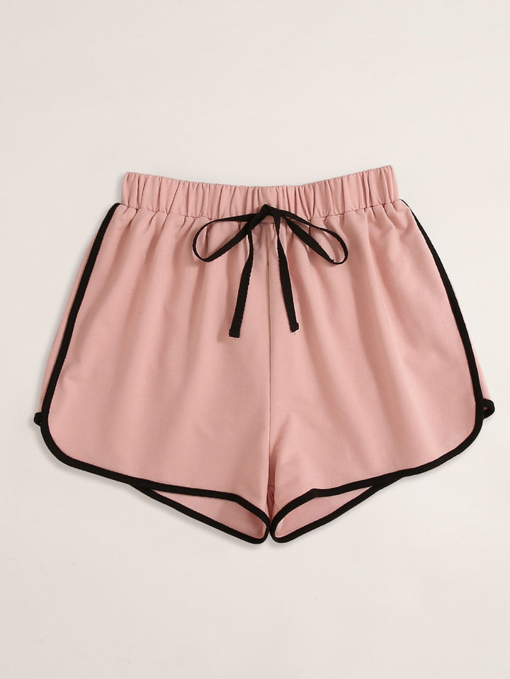 Plus Size Drawstring Shorts with Contrast Trim-Rosy Mist-2XL-State of Style