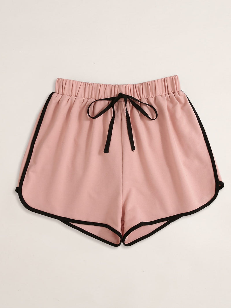 Plus Size Drawstring Shorts with Contrast Trim-Rosy Mist-2XL-State of Style