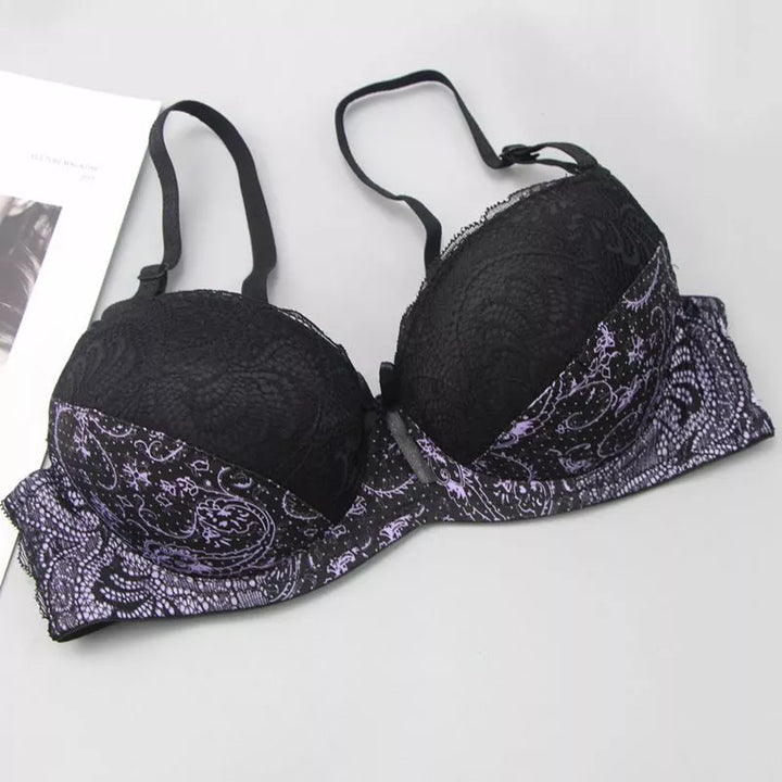 Plus Size Embroidered Lace Push-Up Bra-Black-12B-State of Style