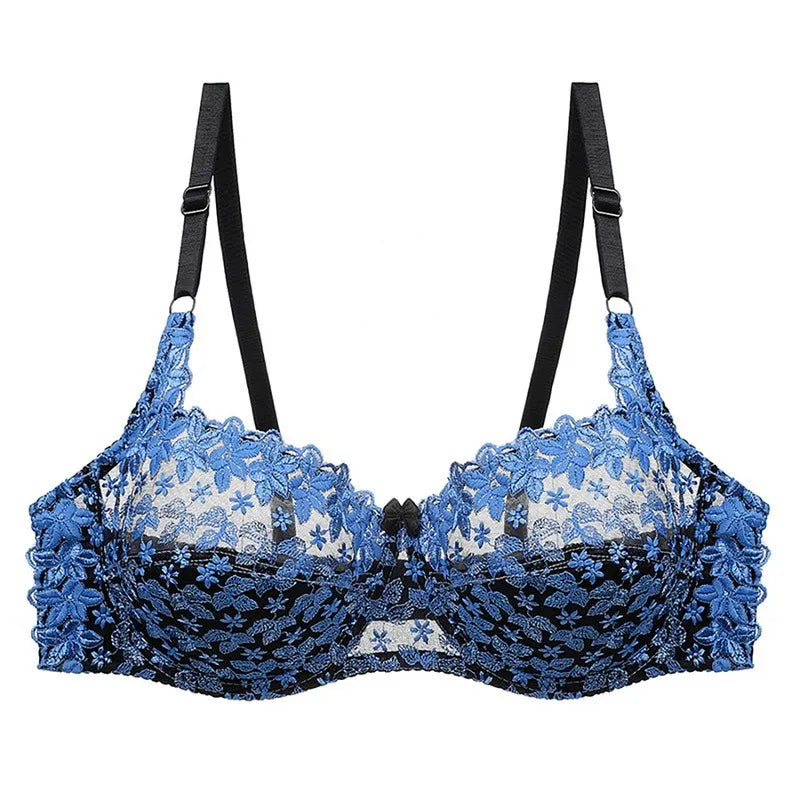 Plus Size Embroidered Lace Push-Up Bra – Elegant & Supportive-Blue-10CD-State of Style