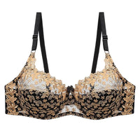 Plus Size Embroidered Lace Push-Up Bra – Elegant & Supportive-Gold-10CD-State of Style