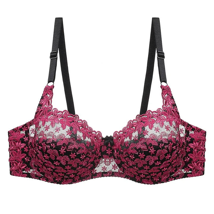 Plus Size Embroidered Lace Push-Up Bra – Elegant & Supportive-Red-10CD-State of Style